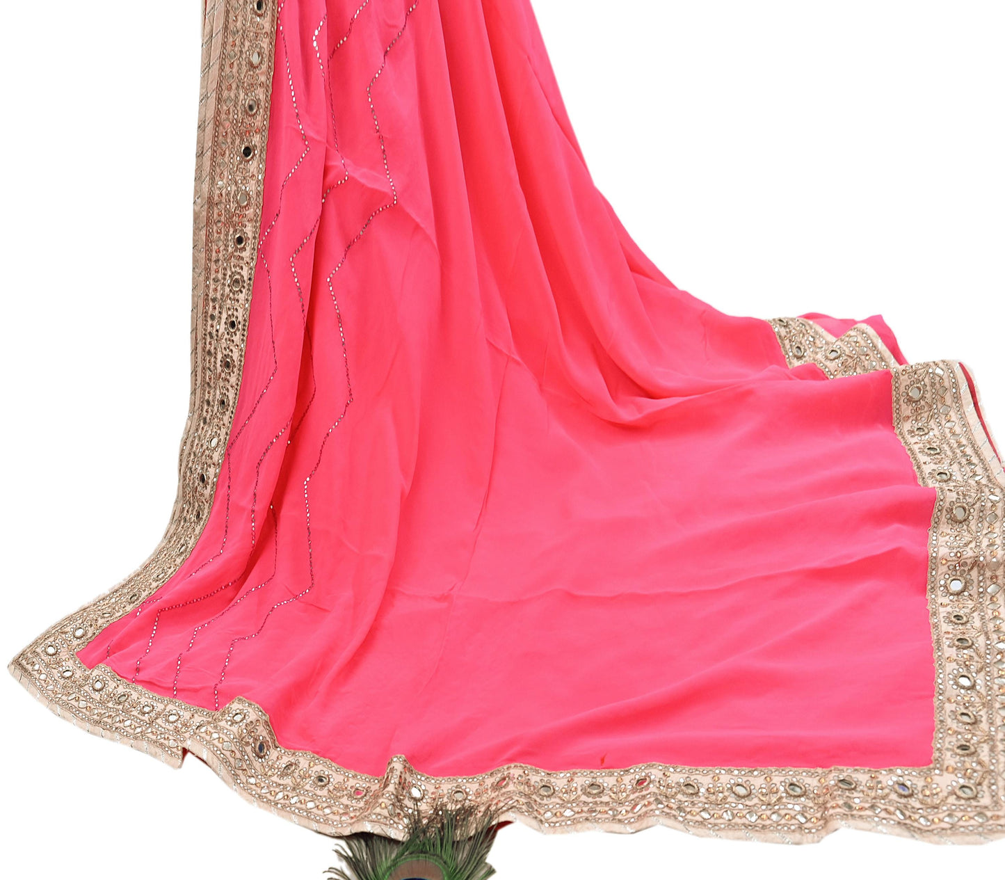 Rare Vintage Pink Pure Georgette Silk Saree Hand Embroidered Designer Abu Jani Sari 6 Yard Bollywood Party Wear with Blouse fabric