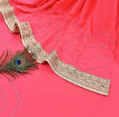 Rare Vintage Pink Pure Georgette Silk Saree Hand Embroidered Designer Abu Jani Sari 6 Yard Bollywood Party Wear with Blouse fabric