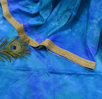 Rare Vintage Green & Blue Pure Silk Saree Hand Embroidered Tie dye Fabric 5.5 Yards Sari Bollywood Party Wear Ethnic Designer Saree