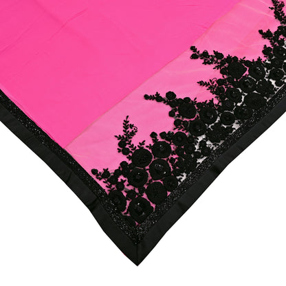 Rare Vintage Pink Pure Chiffon Silk Saree Hand Beaded Abu Jani Designer Sari 6 Yards Bollywood Party Wear Ethnic