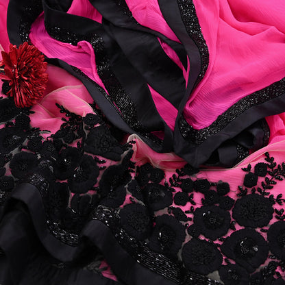 Rare Vintage Pink Pure Chiffon Silk Saree Hand Beaded Abu Jani Designer Sari 6 Yards Bollywood Party Wear Ethnic
