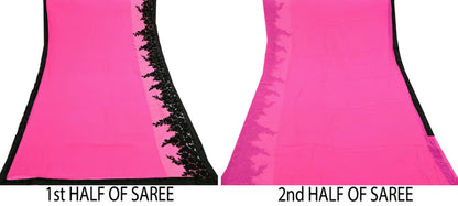 Rare Vintage Pink Pure Chiffon Silk Saree Hand Beaded Abu Jani Designer Sari 6 Yards Bollywood Party Wear Ethnic