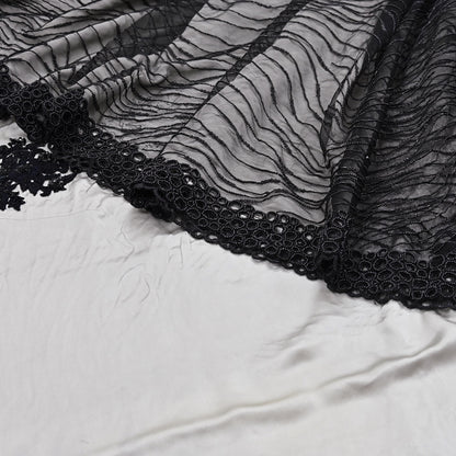 Rare Vintage Black & Gray Pure Satin Silk net Saree Hand Embroidered Designer Abu Jani Sari 6 Yard Bollywood Party Wear with Blouse fabric