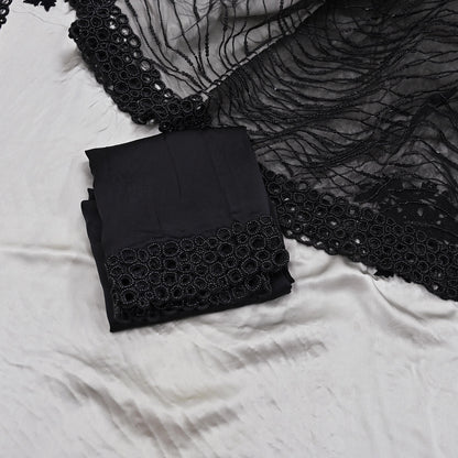Rare Vintage Black & Gray Pure Satin Silk net Saree Hand Embroidered Designer Abu Jani Sari 6 Yard Bollywood Party Wear with Blouse fabric