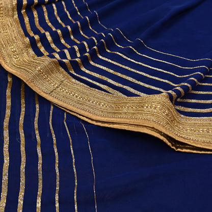 Rare Blue Georgette Silk Saree Zardozi Hand Embroidered Designer Sabyasachi Sari 6 Yard Bollywood Party Wear