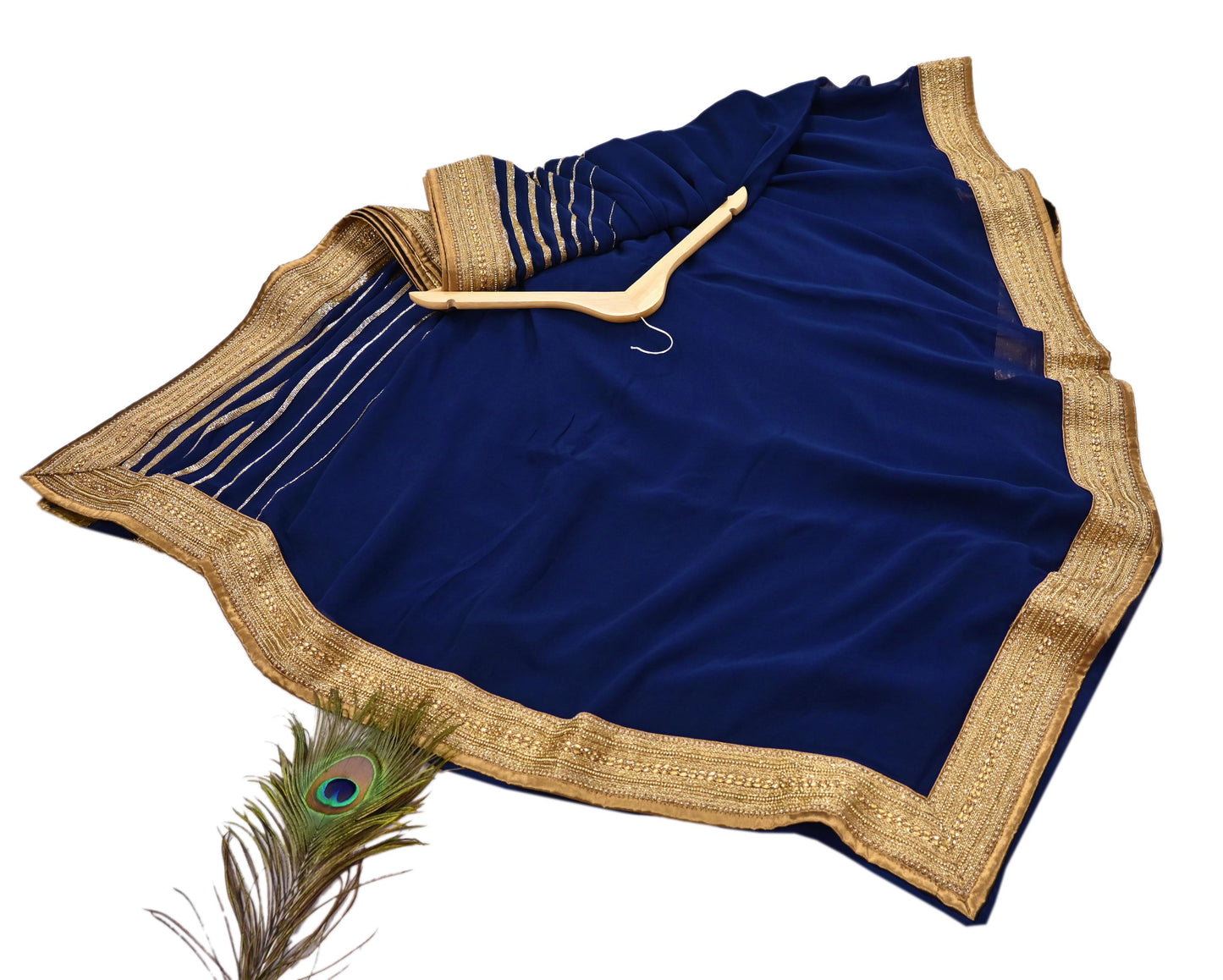 Rare Blue Georgette Silk Saree Zardozi Hand Embroidered Designer Sabyasachi Sari 6 Yard Bollywood Party Wear