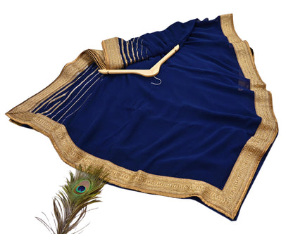 Rare Blue Georgette Silk Saree Zardozi Hand Embroidered Designer Sabyasachi Sari 6 Yard Bollywood Party Wear