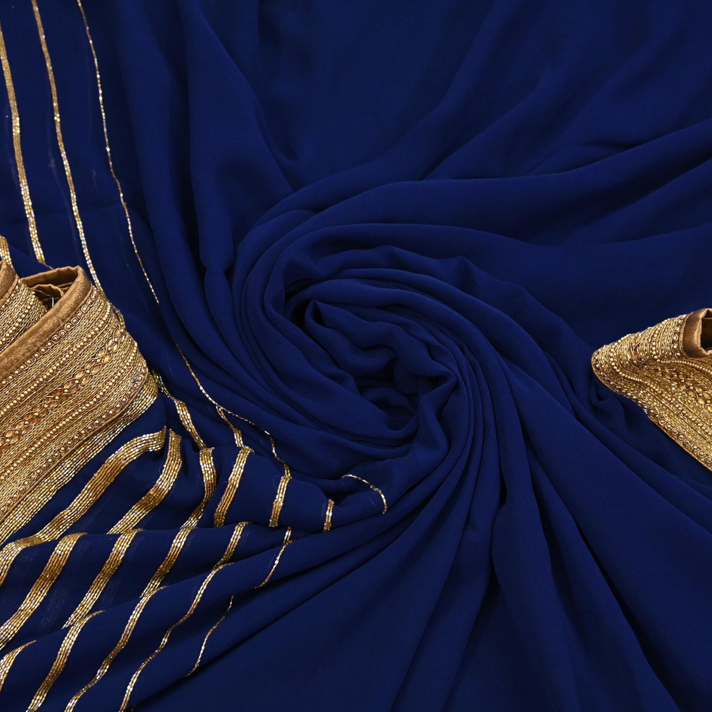 Rare Blue Georgette Silk Saree Zardozi Hand Embroidered Designer Sabyasachi Sari 6 Yard Bollywood Party Wear
