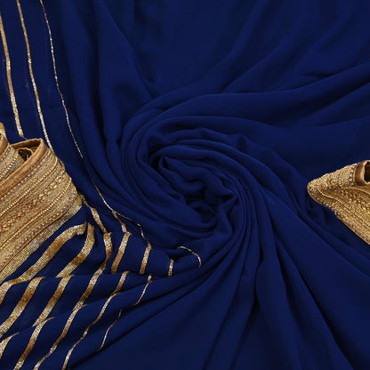 Rare Blue Georgette Silk Saree Zardozi Hand Embroidered Designer Sabyasachi Sari 6 Yard Bollywood Party Wear