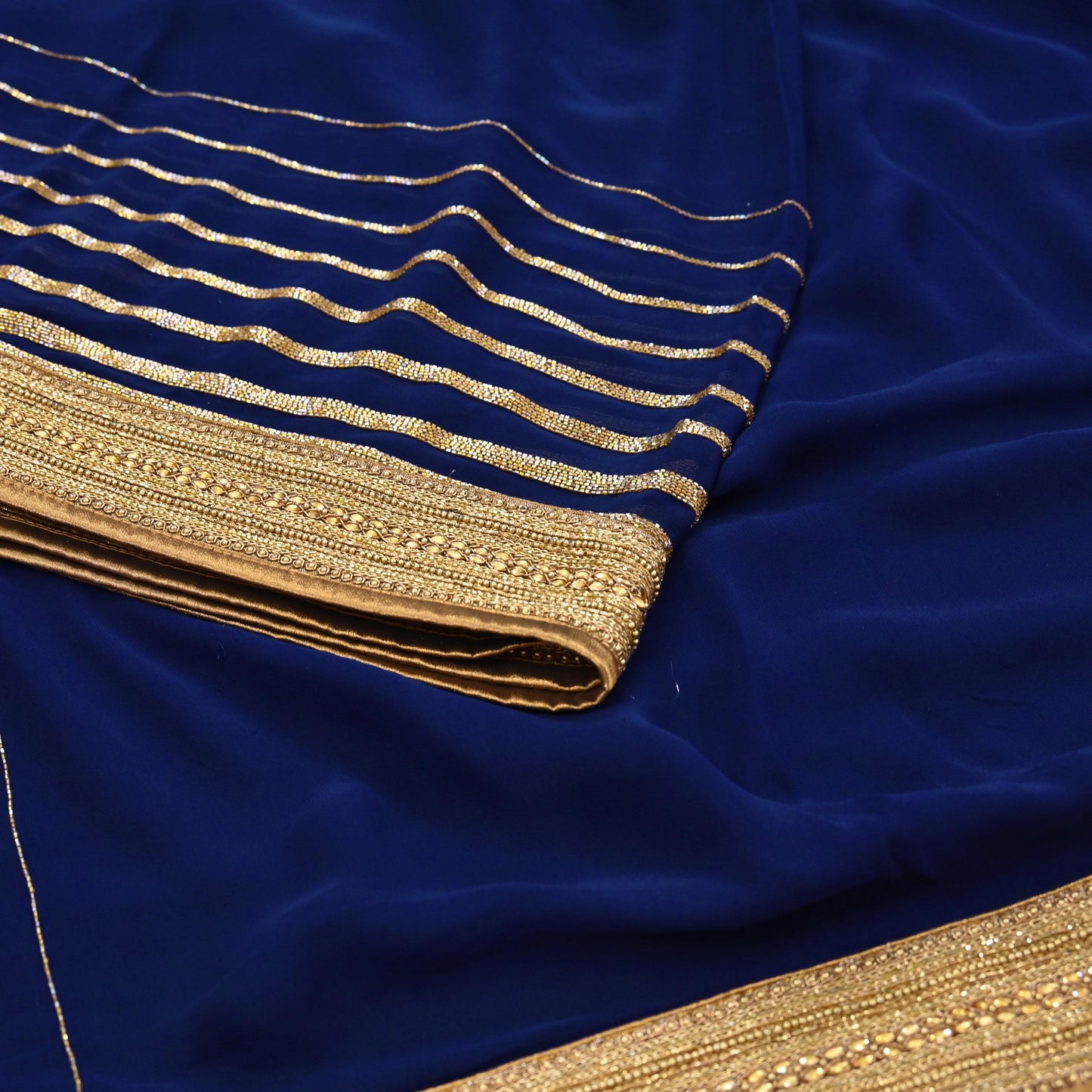 Rare Blue Georgette Silk Saree Zardozi Hand Embroidered Designer Sabyasachi Sari 6 Yard Bollywood Party Wear