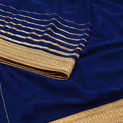 Rare Blue Georgette Silk Saree Zardozi Hand Embroidered Designer Sabyasachi Sari 6 Yard Bollywood Party Wear