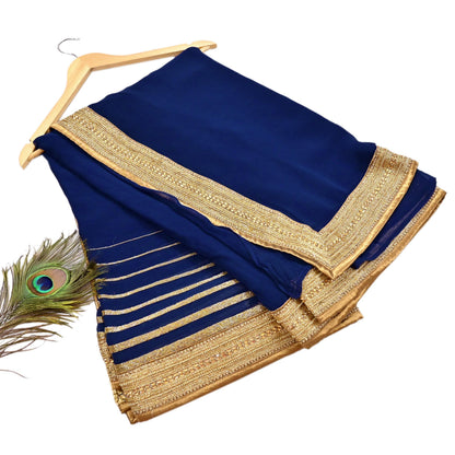 Rare Blue Georgette Silk Saree Zardozi Hand Embroidered Designer Sabyasachi Sari 6 Yard Bollywood Party Wear