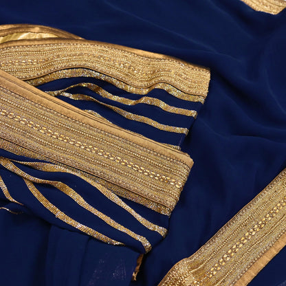 Rare Blue Georgette Silk Saree Zardozi Hand Embroidered Designer Sabyasachi Sari 6 Yard Bollywood Party Wear
