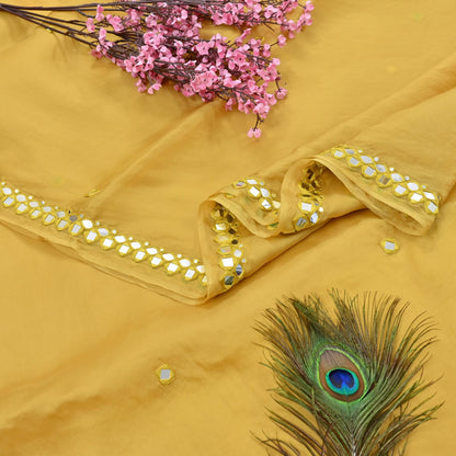 Rare Vintage Mustard Pure Organza Silk Saree Zardozi Hand Embroidered Designer Abu Jani Sari 5.5 Yard Bollywood Party Wear
