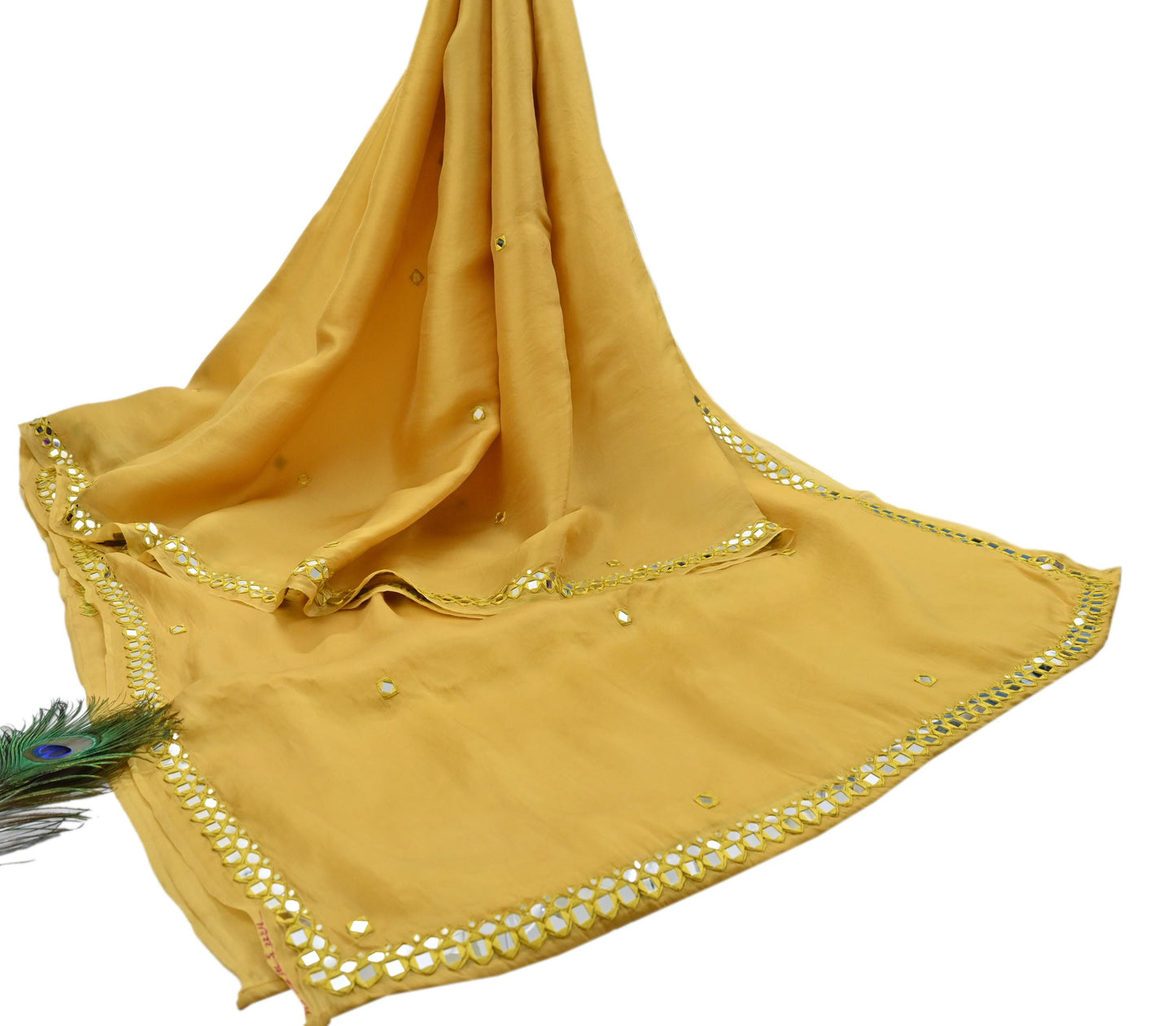 Rare Vintage Mustard Pure Organza Silk Saree Zardozi Hand Embroidered Designer Abu Jani Sari 5.5 Yard Bollywood Party Wear