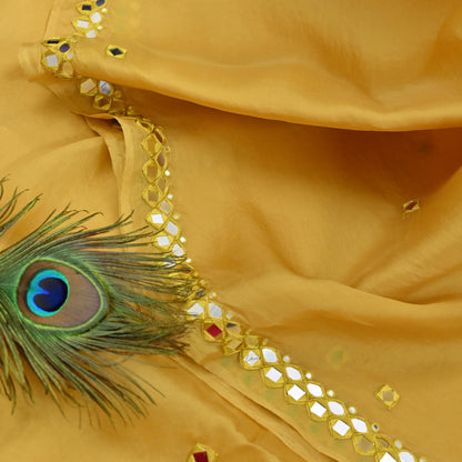 Rare Vintage Mustard Pure Organza Silk Saree Zardozi Hand Embroidered Designer Abu Jani Sari 5.5 Yard Bollywood Party Wear