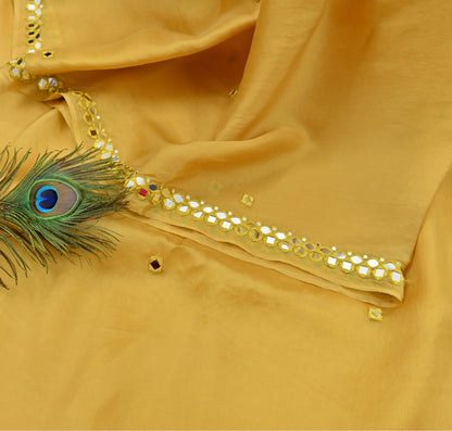 Rare Vintage Mustard Pure Organza Silk Saree Zardozi Hand Embroidered Designer Abu Jani Sari 5.5 Yard Bollywood Party Wear