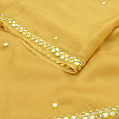 Rare Vintage Mustard Pure Organza Silk Saree Zardozi Hand Embroidered Designer Abu Jani Sari 5.5 Yard Bollywood Party Wear