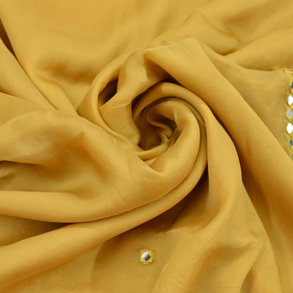Rare Vintage Mustard Pure Organza Silk Saree Zardozi Hand Embroidered Designer Abu Jani Sari 5.5 Yard Bollywood Party Wear