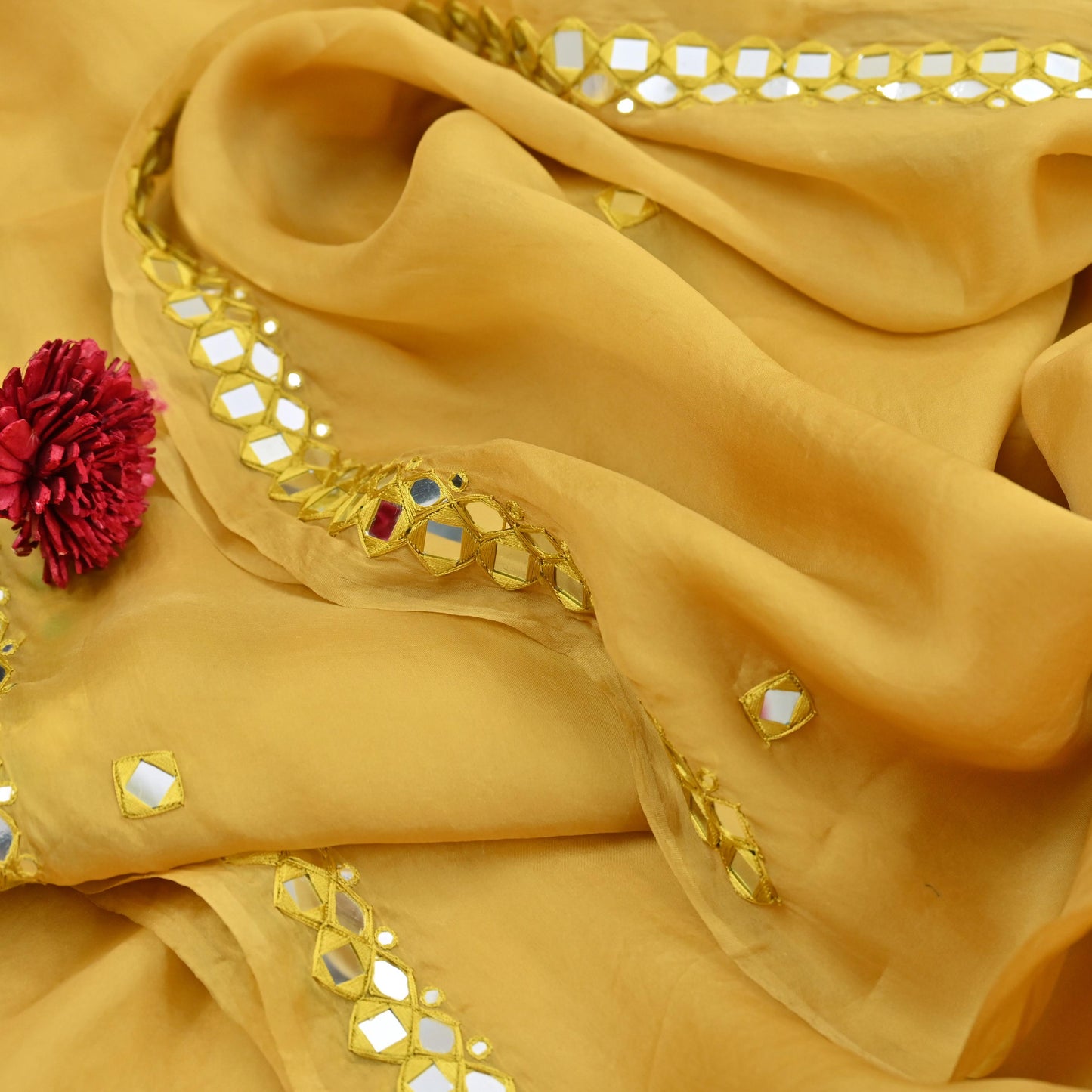 Rare Vintage Mustard Pure Organza Silk Saree Zardozi Hand Embroidered Designer Abu Jani Sari 5.5 Yard Bollywood Party Wear