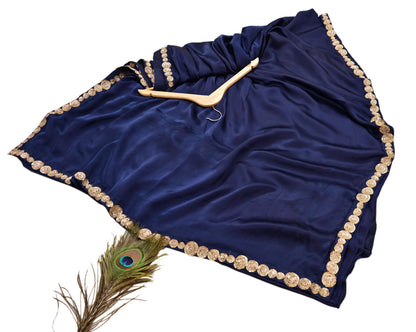 Rare Vintage Blue Pure Satin Silk Saree Zardozi Hand Embroidered Designer Sabyasachi Sari 5.5 Yard Bollywood Party Wear