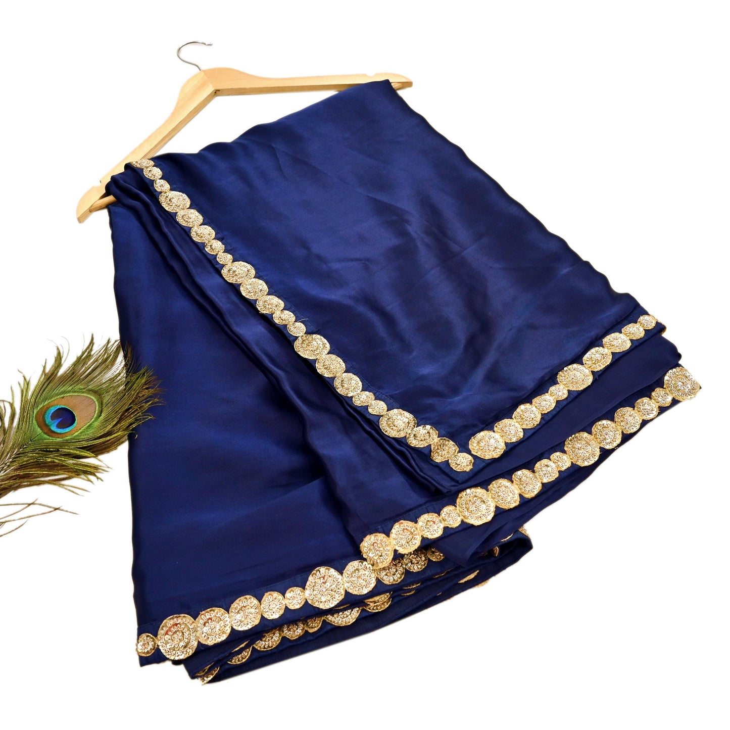 Rare Vintage Blue Pure Satin Silk Saree Zardozi Hand Embroidered Designer Sabyasachi Sari 5.5 Yard Bollywood Party Wear
