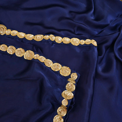 Rare Vintage Blue Pure Satin Silk Saree Zardozi Hand Embroidered Designer Sabyasachi Sari 5.5 Yard Bollywood Party Wear