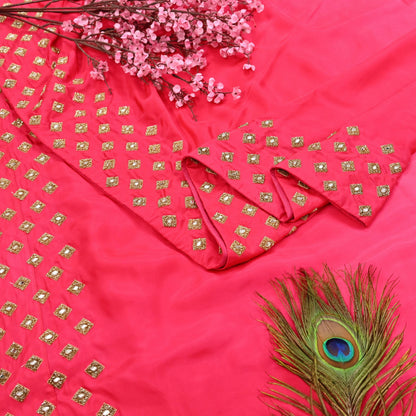 Rare Vintage Pink Pure Silk Saree Hand Embroidered Fabric 6 Yard Sari Bollywood Party Wear Ethnic Designer Saree