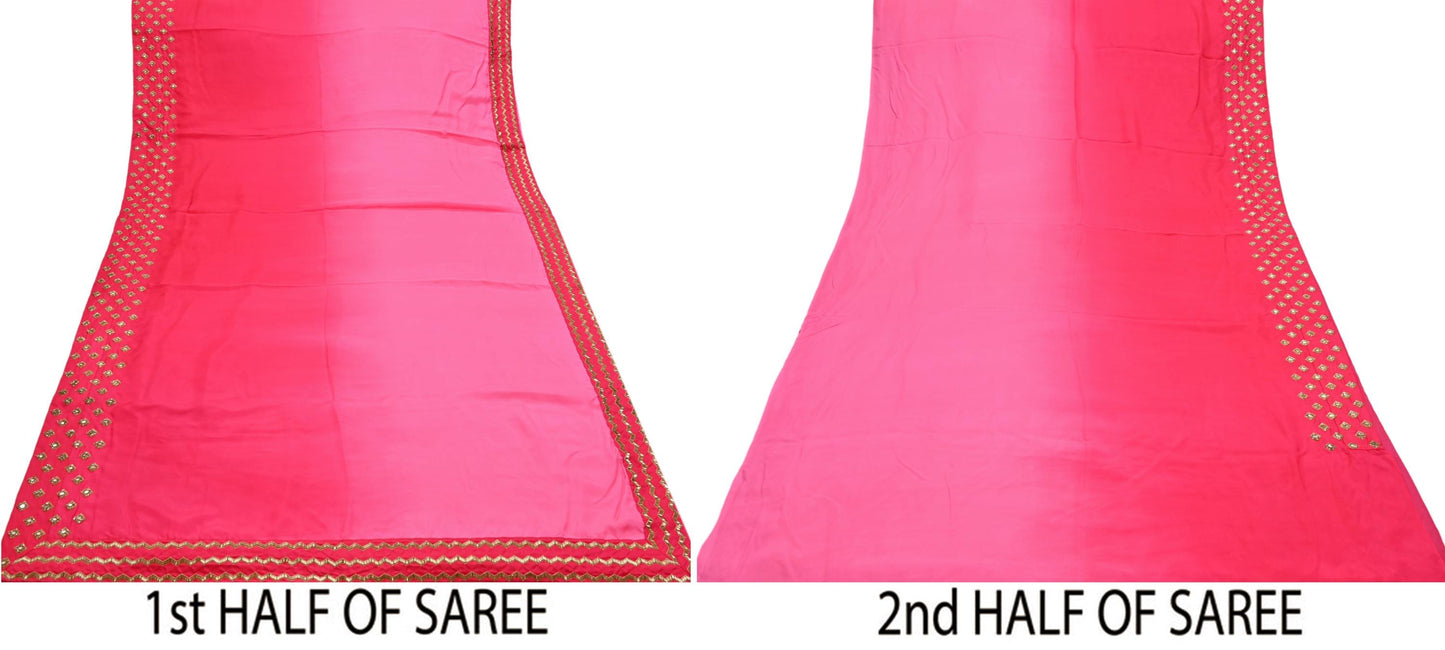 Rare Vintage Pink Pure Silk Saree Hand Embroidered Fabric 6 Yard Sari Bollywood Party Wear Ethnic Designer Saree