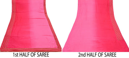 Rare Vintage Pink Pure Silk Saree Hand Embroidered Fabric 6 Yard Sari Bollywood Party Wear Ethnic Designer Saree