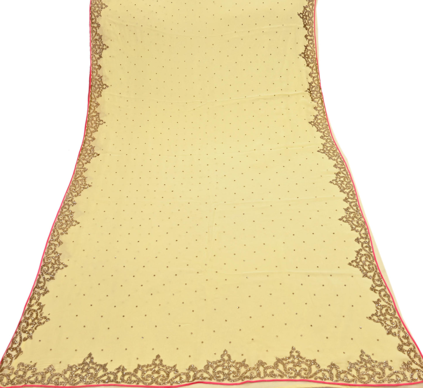 Rare Vintage Yellow Blend Georgette Saree Hand Embroidered Fabric 5.5 Yard Sari Bollywood Party Wear Ethnic Designer Saree