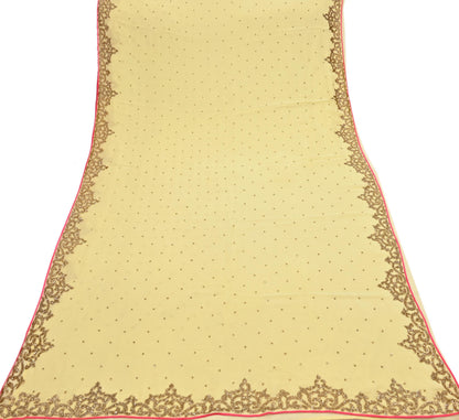 Rare Vintage Yellow Blend Georgette Saree Hand Embroidered Fabric 5.5 Yard Sari Bollywood Party Wear Ethnic Designer Saree