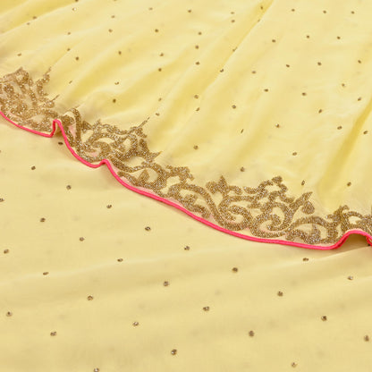 Rare Vintage Yellow Blend Georgette Saree Hand Embroidered Fabric 5.5 Yard Sari Bollywood Party Wear Ethnic Designer Saree