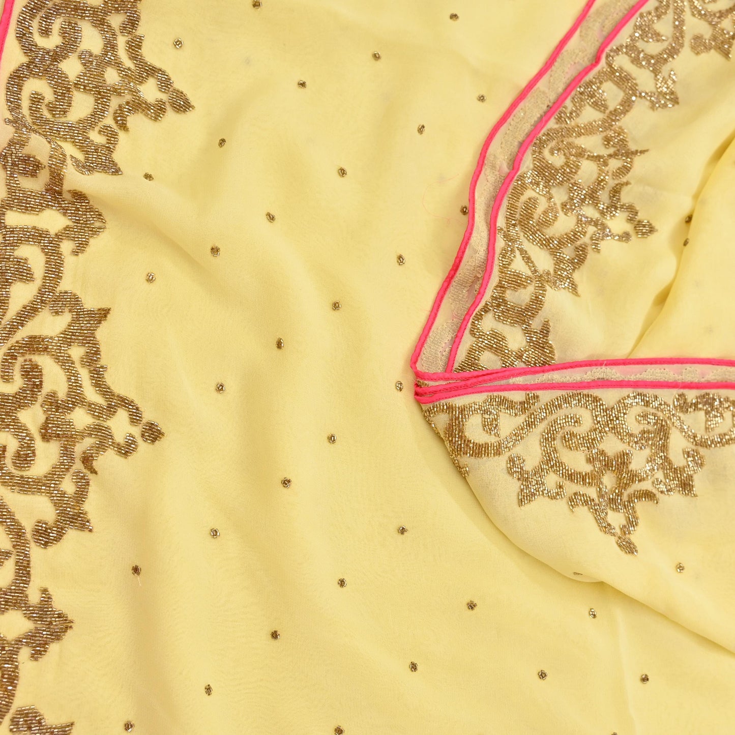 Rare Vintage Yellow Blend Georgette Saree Hand Embroidered Fabric 5.5 Yard Sari Bollywood Party Wear Ethnic Designer Saree