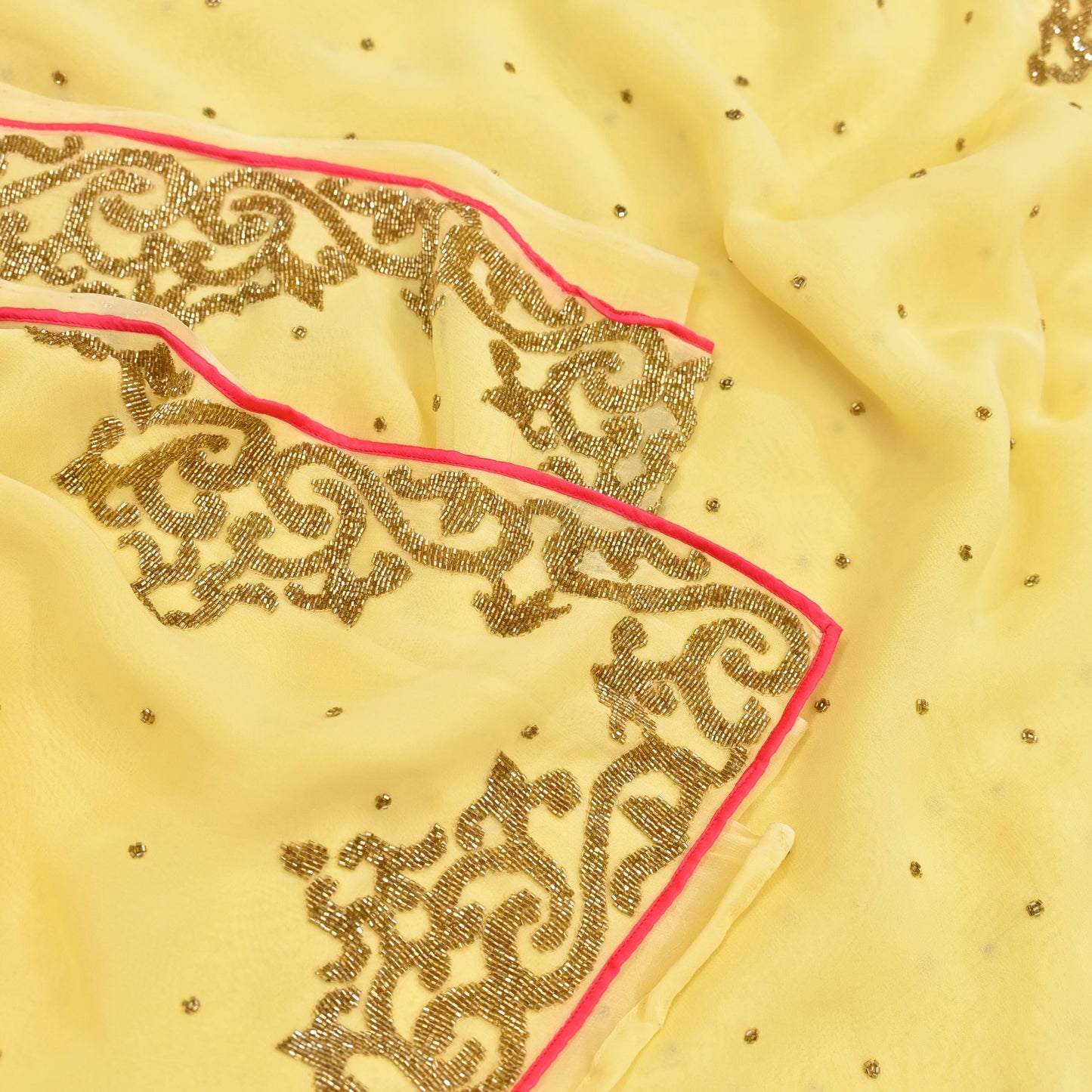 Rare Vintage Yellow Blend Georgette Saree Hand Embroidered Fabric 5.5 Yard Sari Bollywood Party Wear Ethnic Designer Saree