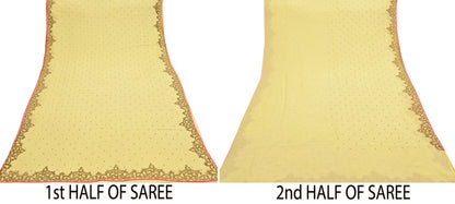 Rare Vintage Yellow Blend Georgette Saree Hand Embroidered Fabric 5.5 Yard Sari Bollywood Party Wear Ethnic Designer Saree