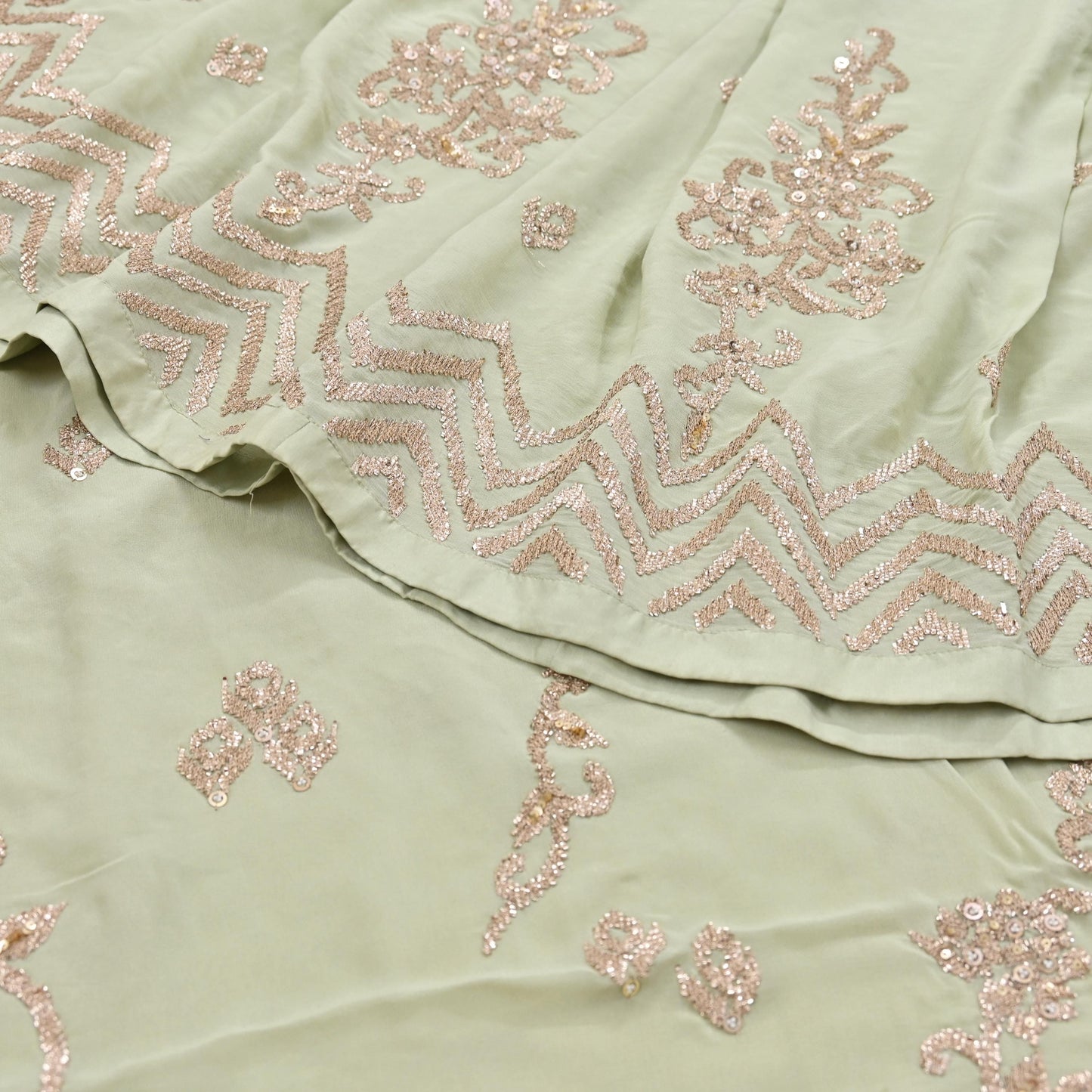 Rare Vintage Green Pure Georgette Silk Saree Hand Embroidered Designer Abu Jani Sari 5.5 Yard Bollywood Party Wear with Blouse fabric