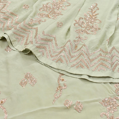 Rare Vintage Green Pure Georgette Silk Saree Hand Embroidered Designer Abu Jani Sari 5.5 Yard Bollywood Party Wear with Blouse fabric