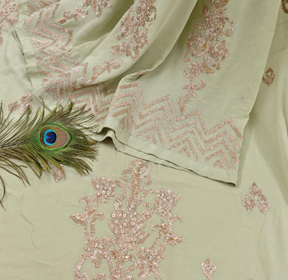 Rare Vintage Green Pure Georgette Silk Saree Hand Embroidered Designer Abu Jani Sari 5.5 Yard Bollywood Party Wear with Blouse fabric
