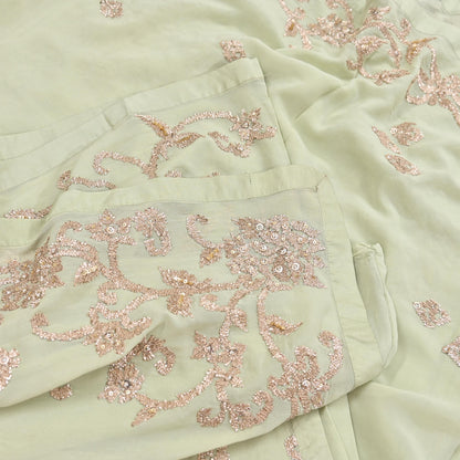 Rare Vintage Green Pure Georgette Silk Saree Hand Embroidered Designer Abu Jani Sari 5.5 Yard Bollywood Party Wear with Blouse fabric