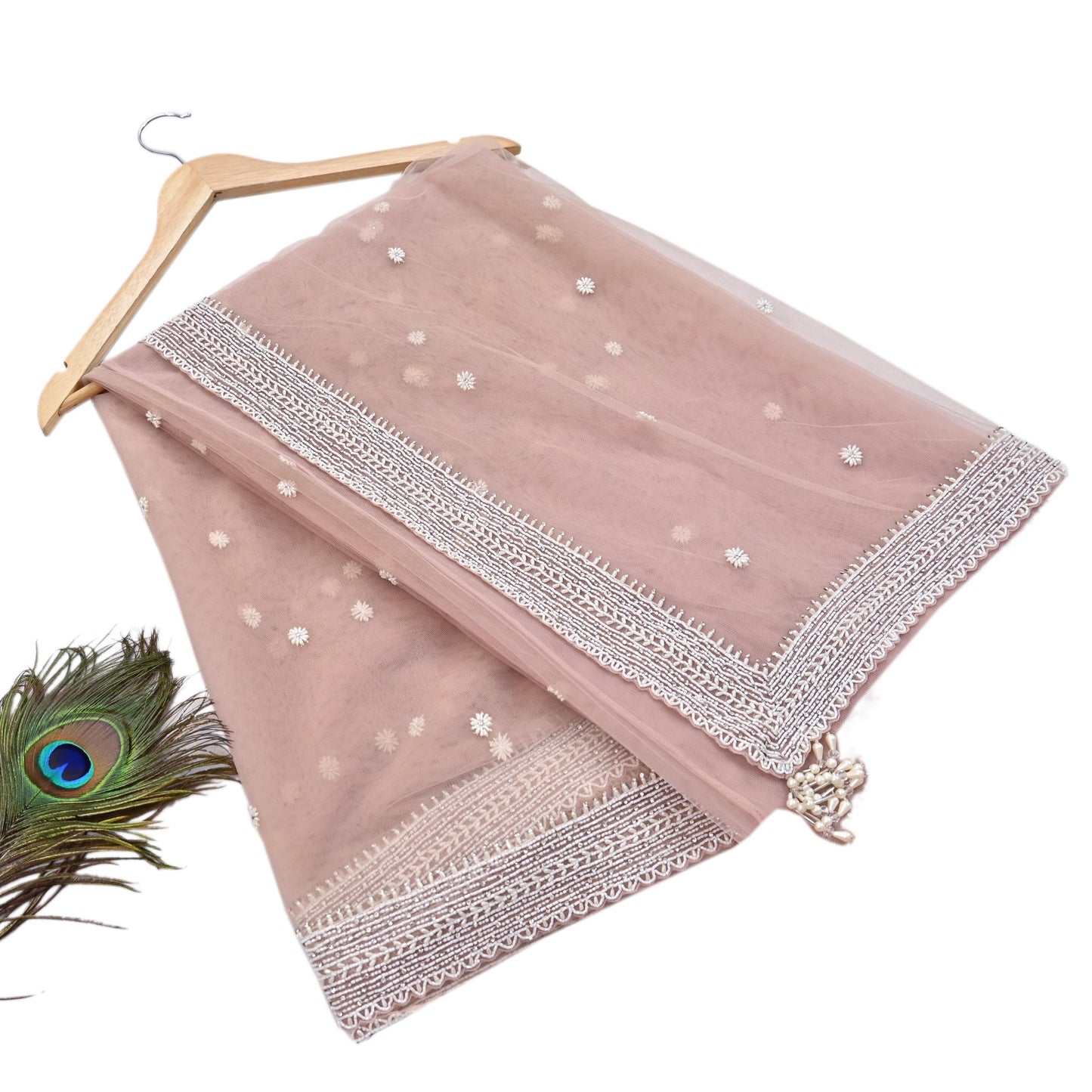 Rare Vintage Pink Net Saree Hand Embroidered Designer Anamika Khanna Sari 6 Yard Bollywood Party Wear