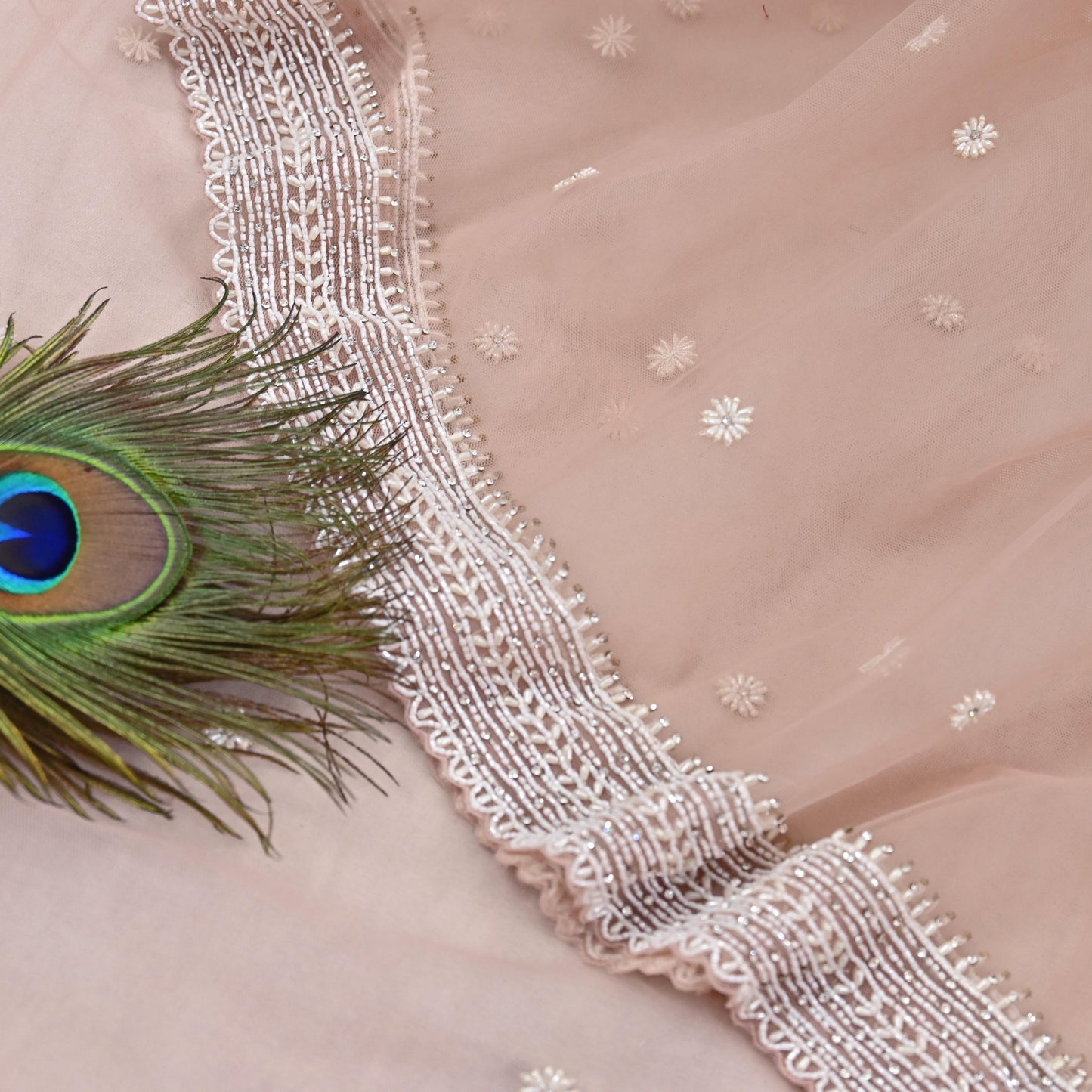 Rare Vintage Pink Net Saree Hand Embroidered Designer Anamika Khanna Sari 6 Yard Bollywood Party Wear