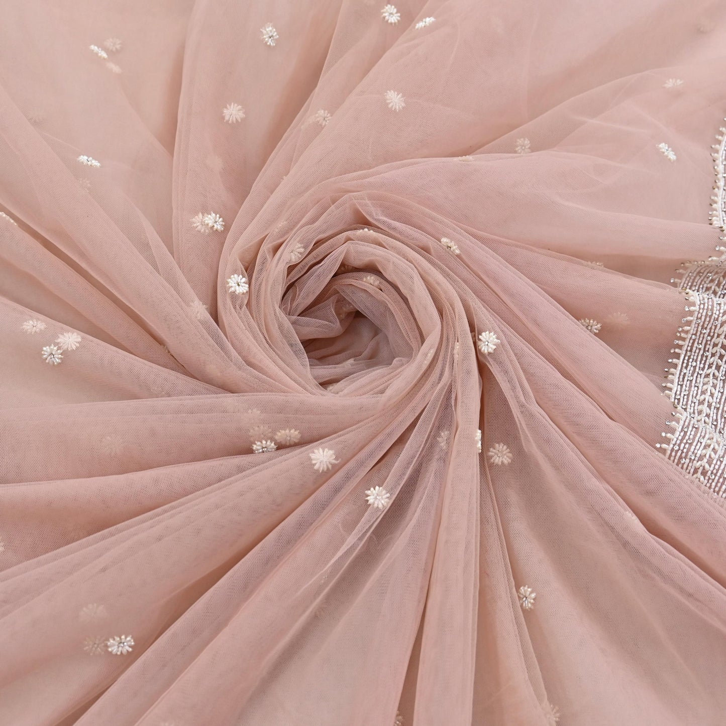 Rare Vintage Pink Net Saree Hand Embroidered Designer Anamika Khanna Sari 6 Yard Bollywood Party Wear