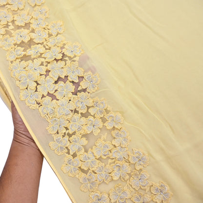 Rare Vintage Yellow Blend Georgette Saree Hand Embroidered Fabric 6 Yard Sari Bollywood Party Wear Ethnic Saree with Blouse Fabric
