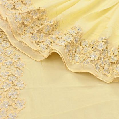 Rare Vintage Yellow Blend Georgette Saree Hand Embroidered Fabric 6 Yard Sari Bollywood Party Wear Ethnic Saree with Blouse Fabric