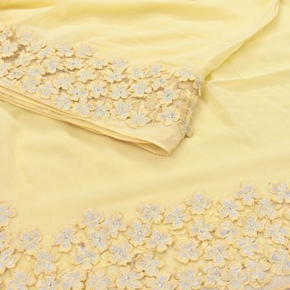 Rare Vintage Yellow Blend Georgette Saree Hand Embroidered Fabric 6 Yard Sari Bollywood Party Wear Ethnic Saree with Blouse Fabric