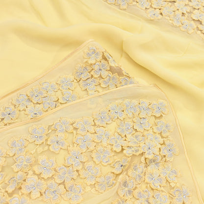 Rare Vintage Yellow Blend Georgette Saree Hand Embroidered Fabric 6 Yard Sari Bollywood Party Wear Ethnic Saree with Blouse Fabric