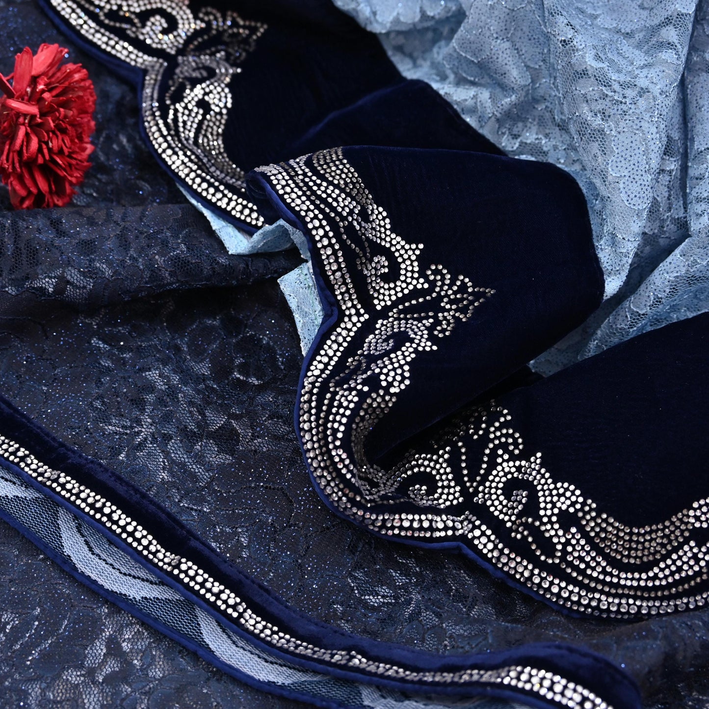 Vintage Blue Net Saree Heavy Hand Embroidery 5.5 Yards Soft Mesh Fabric Ideal for Crafting Wedding Wear Bollywood sarees