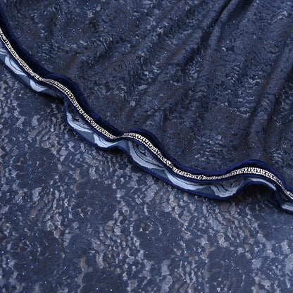 Vintage Blue Net Saree Heavy Hand Embroidery 5.5 Yards Soft Mesh Fabric Ideal for Crafting Wedding Wear Bollywood sarees