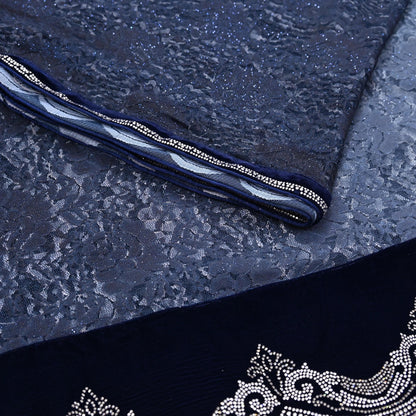 Vintage Blue Net Saree Heavy Hand Embroidery 5.5 Yards Soft Mesh Fabric Ideal for Crafting Wedding Wear Bollywood sarees